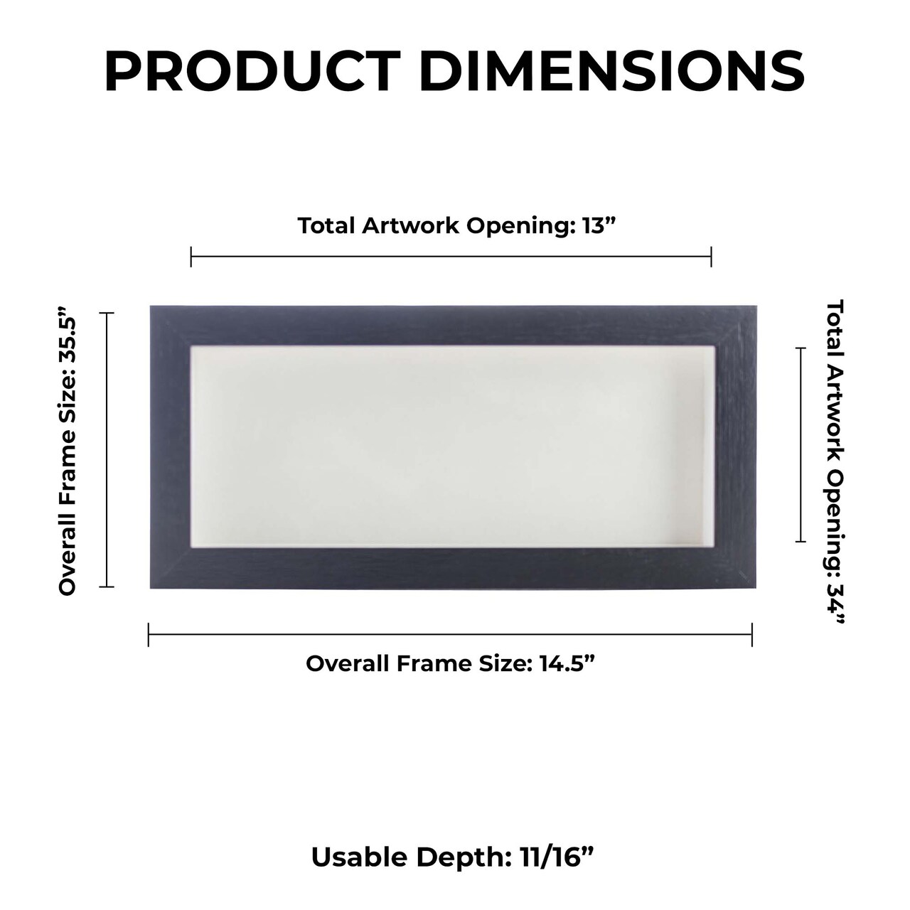 Black Wood Grain Shadow Box Frame with Acrylic Front - White Suede Backing, 30 Sizes